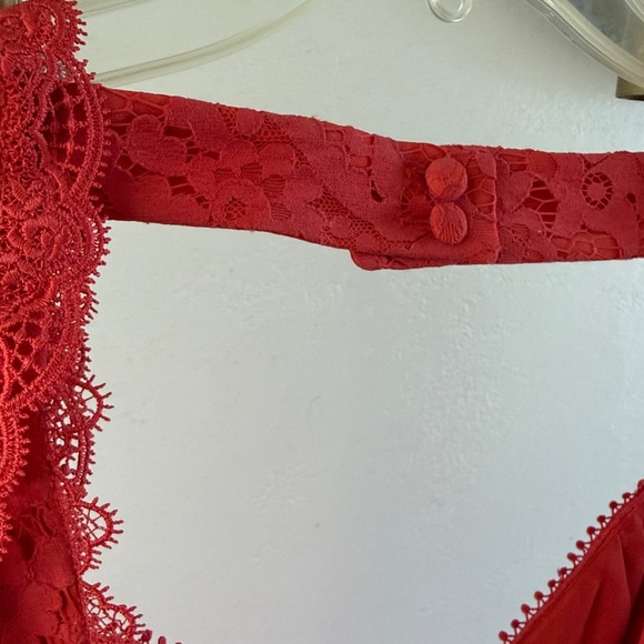 Free People Red Lace High-Low Dress 2 XS - Picture 8 of 10